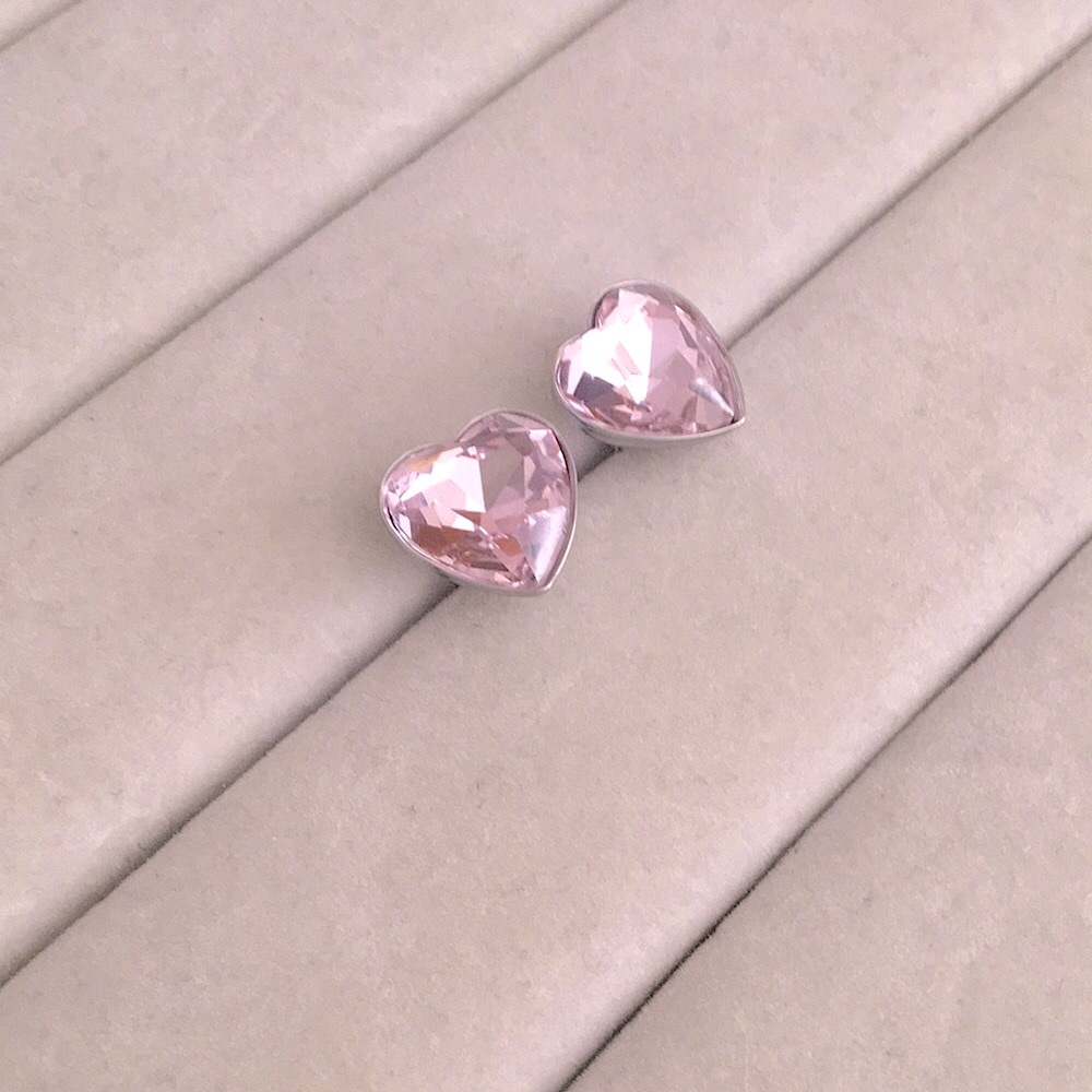 Rose Pink Crystal Heart Earrings - Picture 5 of 7